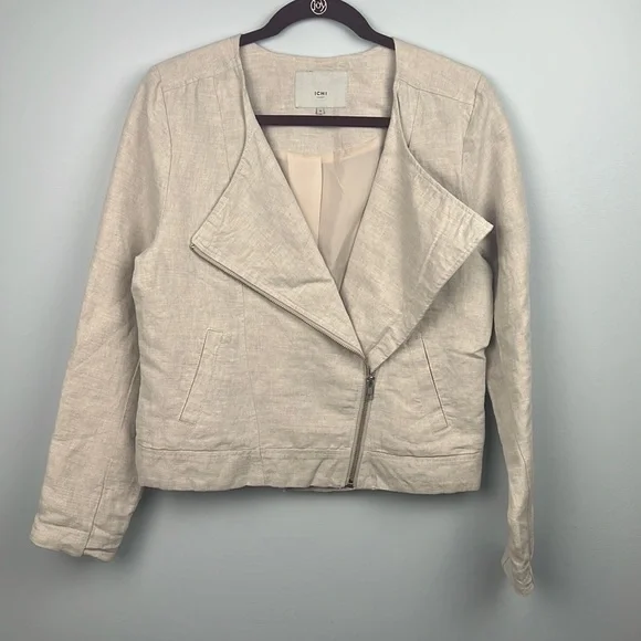 ICHI linen blend zipper closure moto style jacket size 38/ medium - Picture 1 of 10